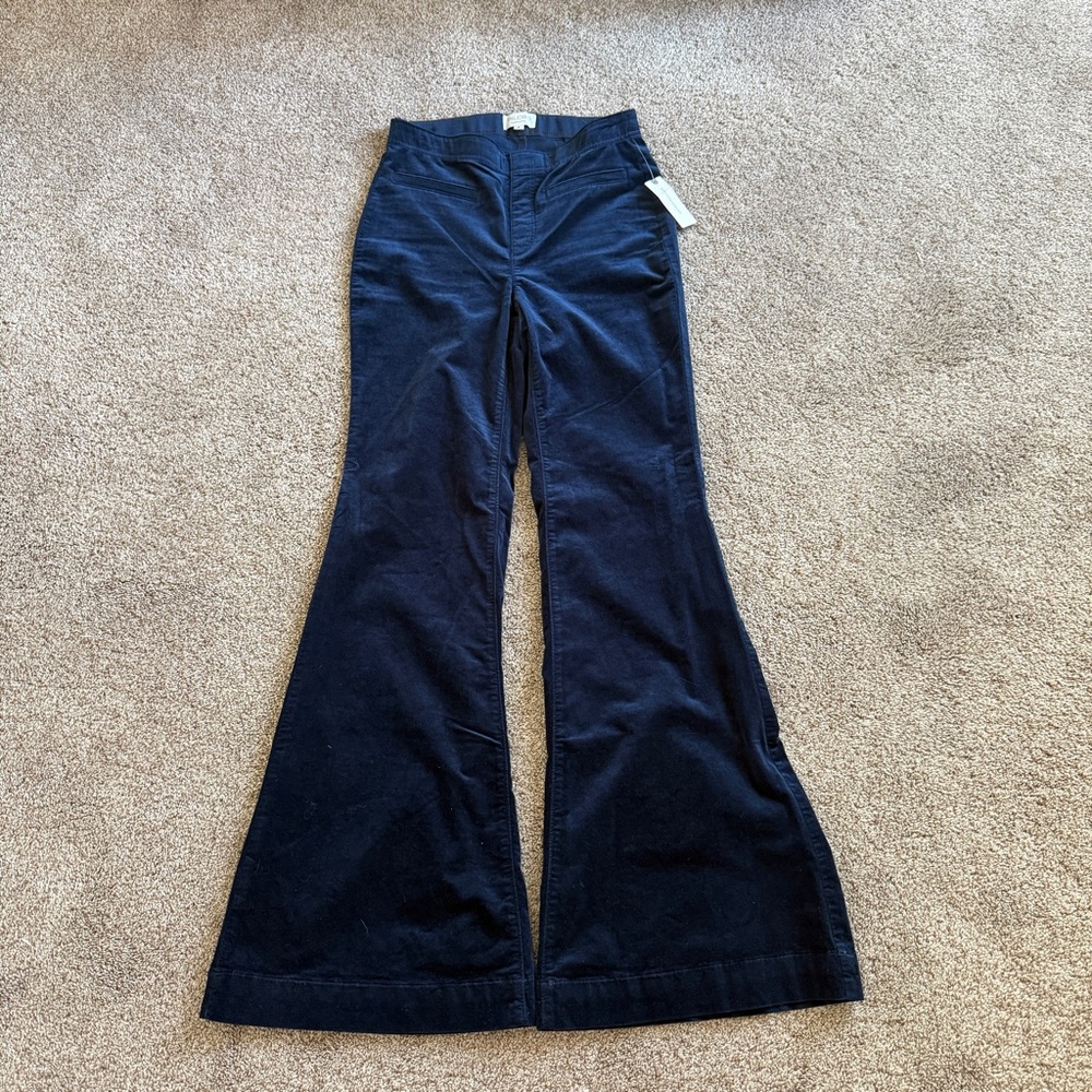 Anthropologie Pilcro Navy Marin Blue Velvet Flare Pants Size 26 - Picture 2 of 6